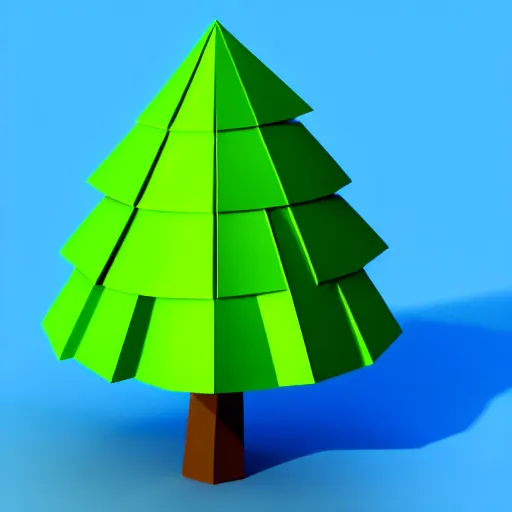 Image similar to a 3d low poly object of just a small green tree on the blue background