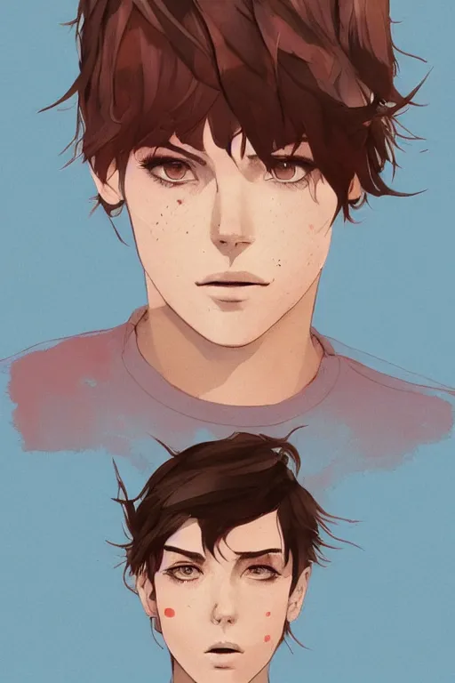 Prompt: young man with short brown hair, by conrad roset, fiona staples and makoto shinkai, featured on artstation