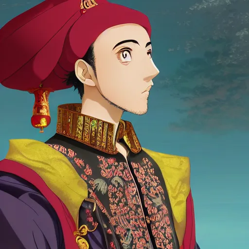 Image similar to portrait of suleiman the magnificent, anime fantasy illustration by tomoyuki yamasaki, kyoto studio, madhouse, ufotable, comixwave films, trending on artstation