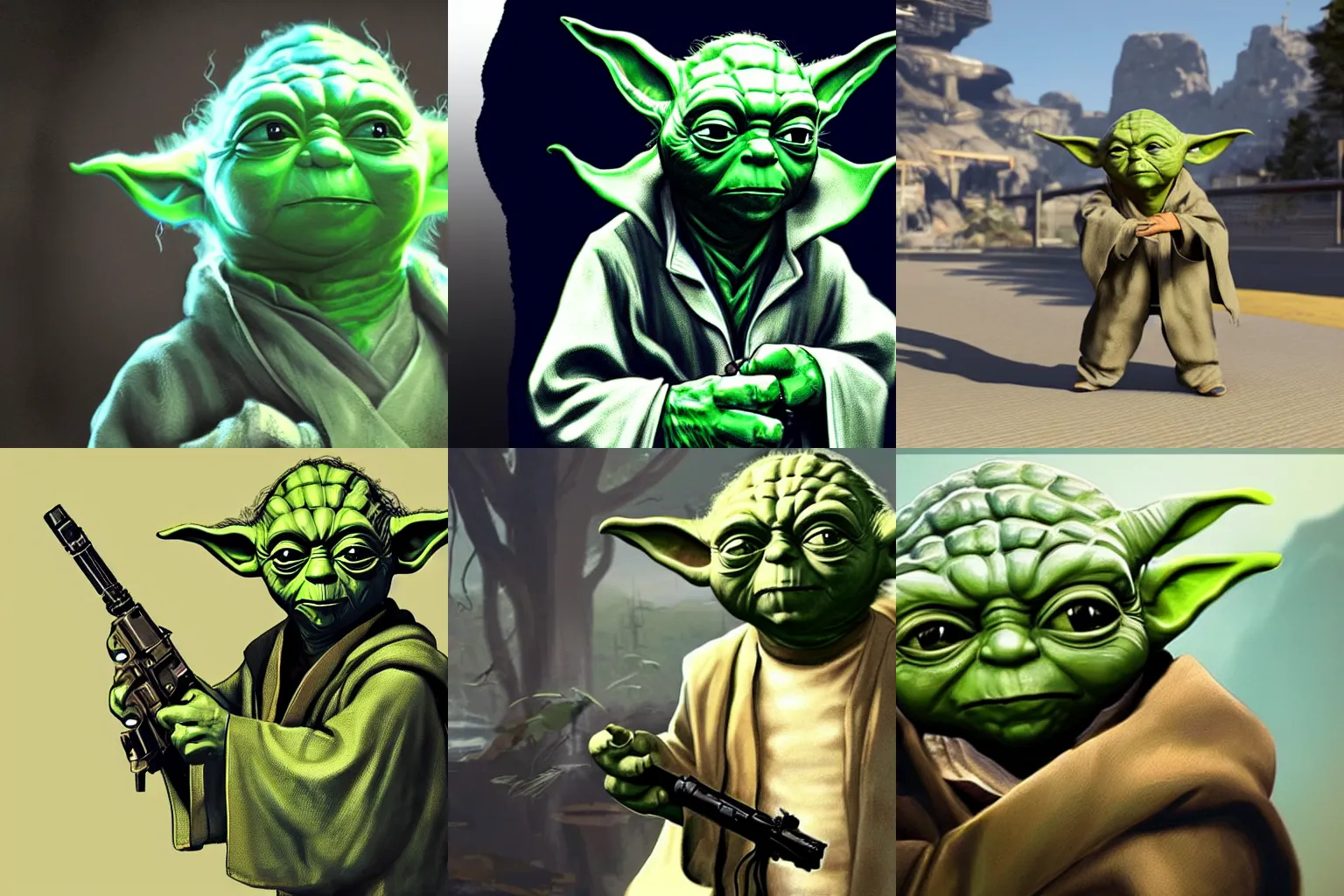 Prompt: Yoda in a GTA 5 loading screen, concept art by Anthony McBain