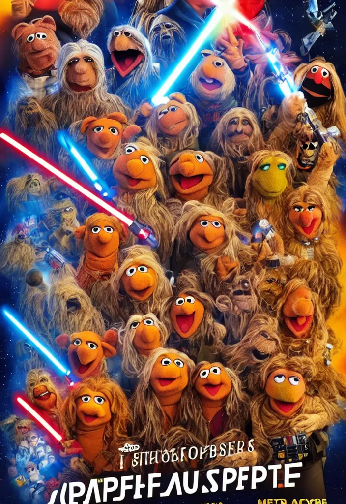 Prompt: movie poster for The Muppets Star Wars