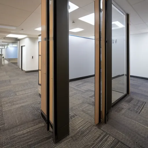 Image similar to non-euclidean office space, uneven hallways