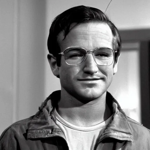 Image similar to young Robin Williams playing a young Walter White