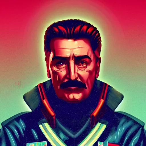 Image similar to cyberpunk joseph stalin as the leader of a futuristic communist society, cybernetics, sharp lines, digital, artstation, colored in