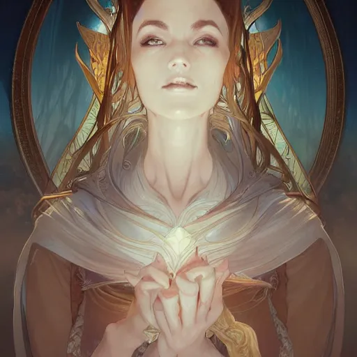 Prompt: two beautiful identical mages, intricate, elegant, highly detailed, digital painting, artstation, concept art, smooth, sharp focus, illustration, art by artgerm and greg rutkowski and alphonse mucha, clean detailed anime style