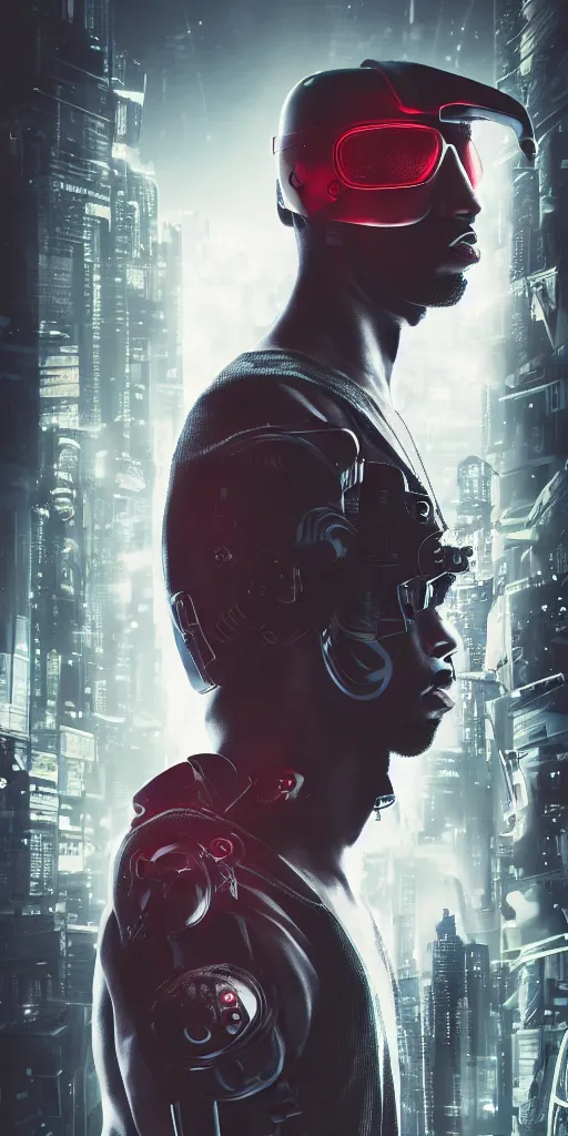 Prompt: hero angle of cyberpunk Ludacris, highly detailed, sharp focus, cyberpunk style, cyborg, futuristic, 8k, 35mm, cinematic lighting