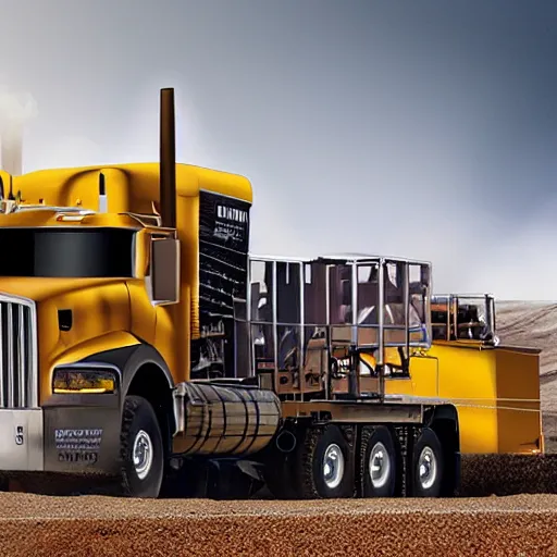 Image similar to A depiction of the largest mining truck in the world, marketing material from Newmont.