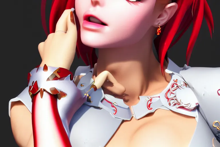 Image similar to character lina inverse from anime slayers ( 1 9 9 5 – 2 0 0 9 ), rendered in cinema 4 d and octane and unreal engine 5, hyperrealism, full body photogenic shot, digital render, cinematic lighting ornate earrings, 8 k resolution, masterpiece work