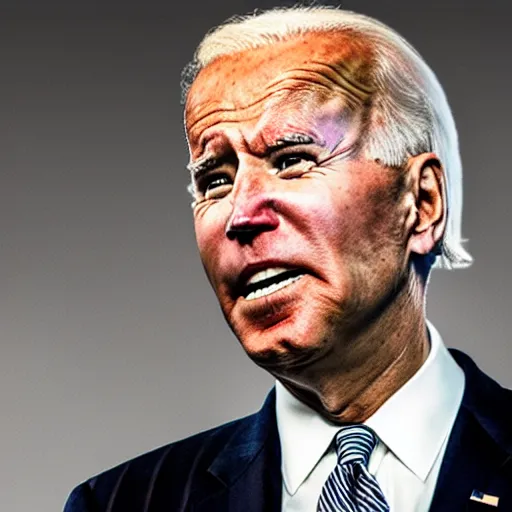 Prompt: extreme closeup portrait of 3 2 foot tall joe biden opening his mouth and screaming angrily and hungrily
