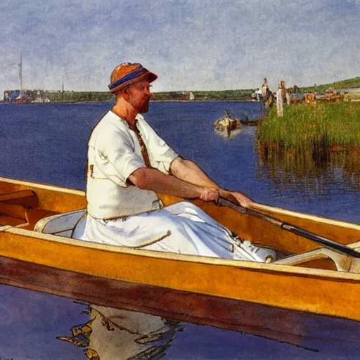 Image similar to a rower on a sunny day, by carl larsson, highly detailed, 4 k,