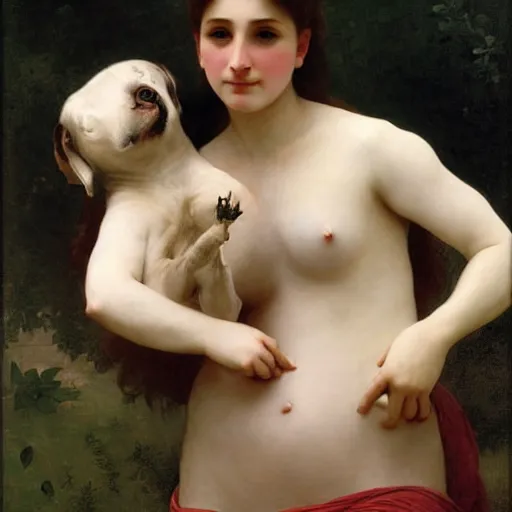 Prompt: portrait of a woman and her giant monster pet, by william - adolphe bouguereau