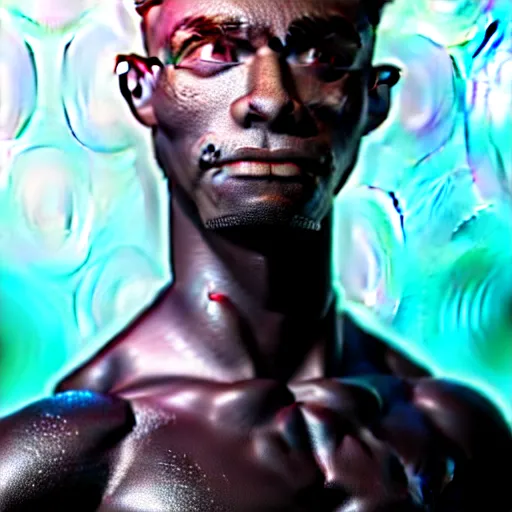 Prompt: Photo of Ekko from League of Legends, profile pose, bust shot, high detail, studio, fantasy, octane 3D, ominous background, sharp telephoto lens, in the style of Pixar