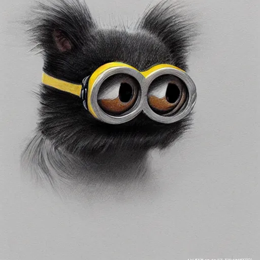 Image similar to an epic painting minion looking like a dog, pencil drawing, perfect composition, golden ratio, beautiful detailed, photorealistic, digital painting, concept art, smooth, sharp focus, illustration, artstation trending, octane render, unreal engine