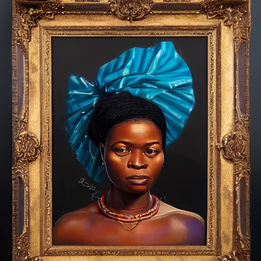 Prompt: portrait of an congolese woman ( 3 5 ) from democratic republic of the congo ( congo - kinshasa ) in 2 0 2 1, an oil painting by ross tran and thomas kincade