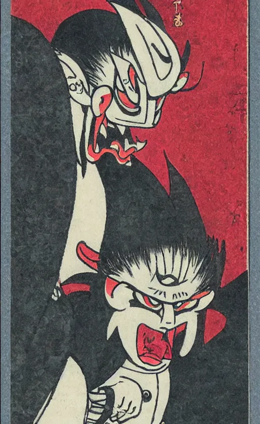 Image similar to by akio watanabe, manga art, portrait of tengu masked demon, dark festival, trading card front