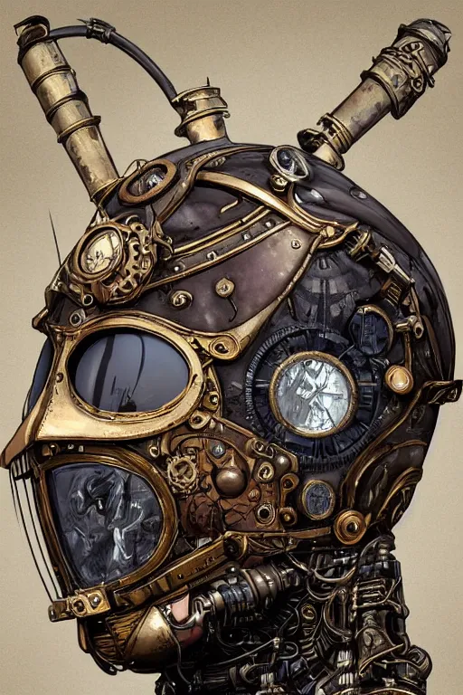 Image similar to steampunk helmet fantasy art mask robot ninja stylized digital illustration sharp focus, elegant intricate digital painting artstation concept art global illumination ray tracing advanced technology chaykin howard and campionpascale and cooke darwyn and davis jack