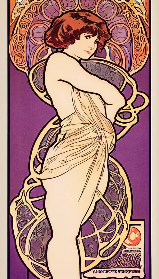 Prompt: Velma Dinkley poster by Alphonse Mucha, Art Nouveau