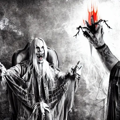 Image similar to a demonic Bill Moseley summoning a hellgod, realistic photo render by the hidden master