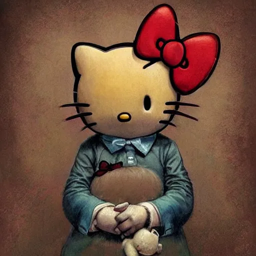 Prompt: Hello Kitty, artwork by Esao Andrews,