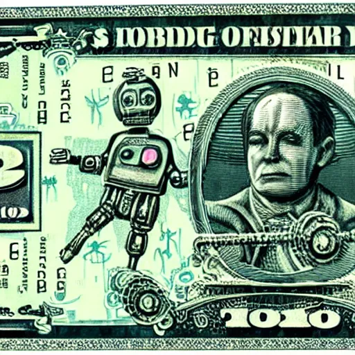 Prompt: robot intaglio banknote