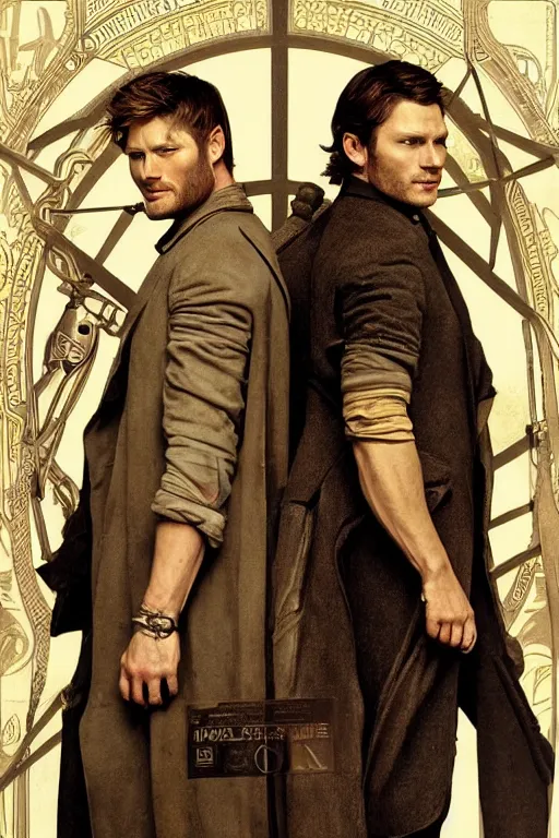 Image similar to a detailed matte portrait of jensen ackles holmes and jared padalecki as doctor watson, masterpiece, 8 k, art by alphonse mucha and greg rutkowski