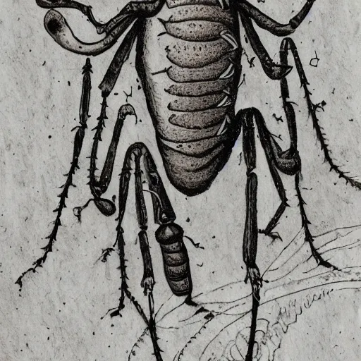 Image similar to man made of ants, ink on paper, pulp magazine