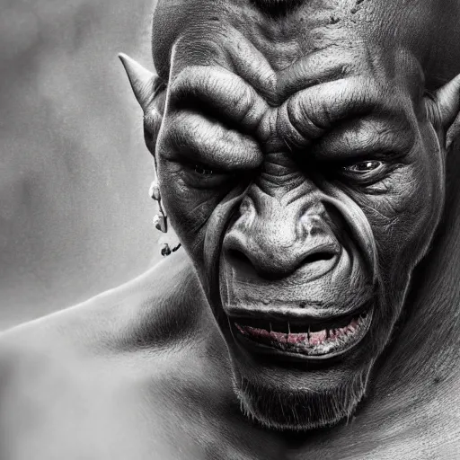 Image similar to a detailed portrait of a black orc, art illustration, incredibly highly detailed and realistic, 8 k, sharp focus