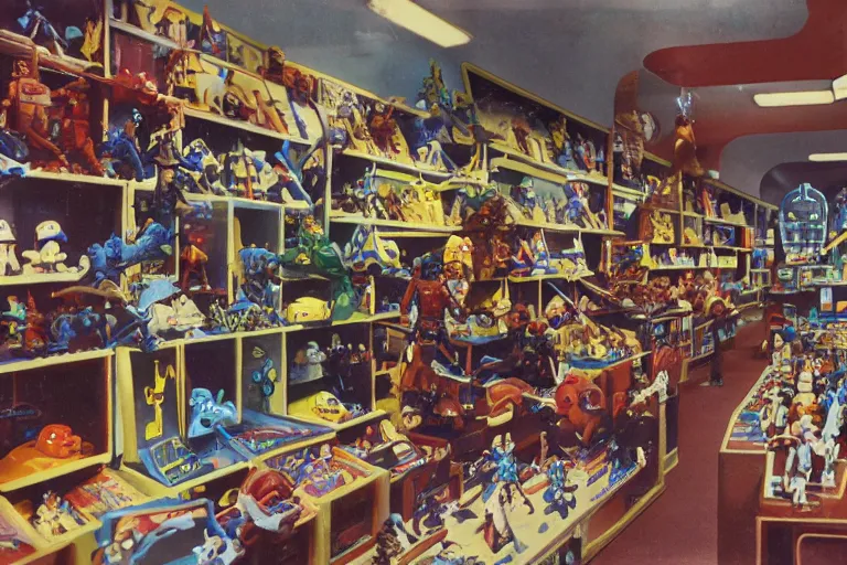 Image similar to autochrome photo of vintage star wars toy aisle, detailed, realistic, toy store
