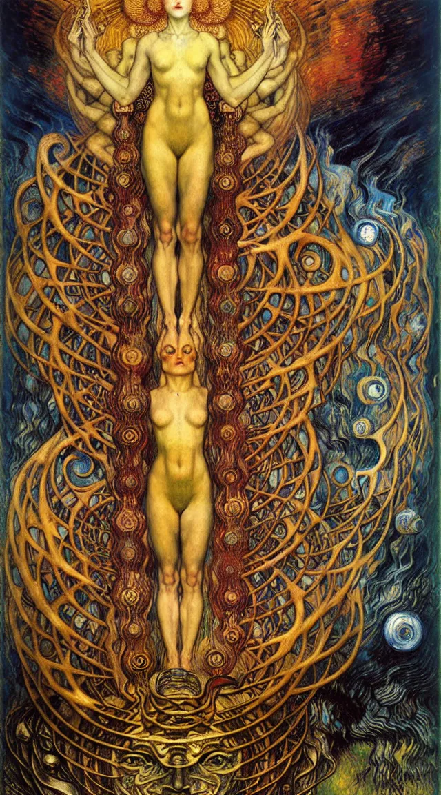 Image similar to Divine Chaos Engine by Karol Bak, Jean Delville, William Blake, Gustav Klimt, and Vincent Van Gogh, symbolist, visionary