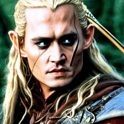 Image similar to A still of Johnny Depp as Legolas in Lord of the Rings (2001)