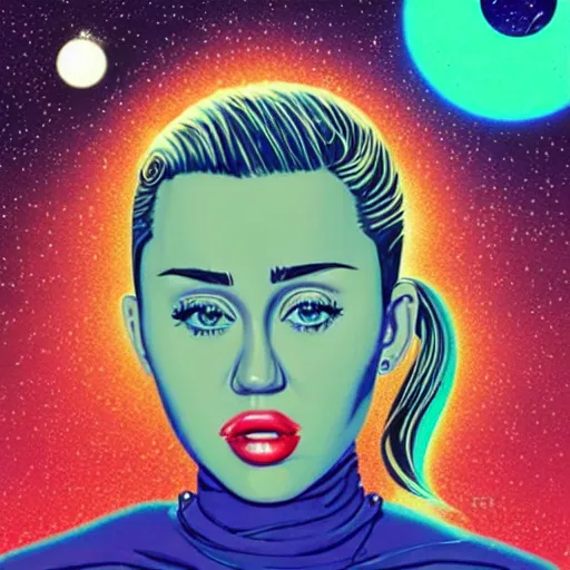 Image similar to “ beautyful miley cyrus retro minimalist portrait, moebius starwatcher comic, minimalistic background, by jean giraud, 8 k ”