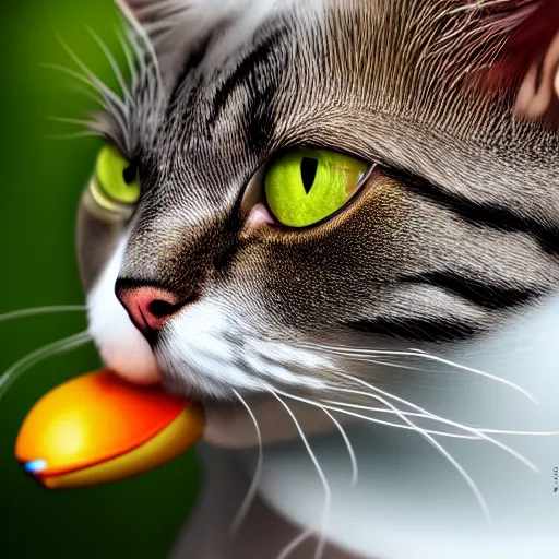 Prompt: a cat chokeholding a duck, artstation, macro, highly intricate, vibrant, digital, wide shot, portrait, hd, cinematic, dramatic, ultra realistic, ultra detailed, 8 k, 4 k