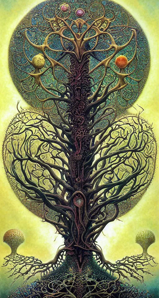 Image similar to tree of life by roger dean and andrew ferez, art forms of nature by ernst haeckel, divine chaos engine, symbolist, visionary, art nouveau, botanical fractal structures, organic, detailed, realistic, surreality