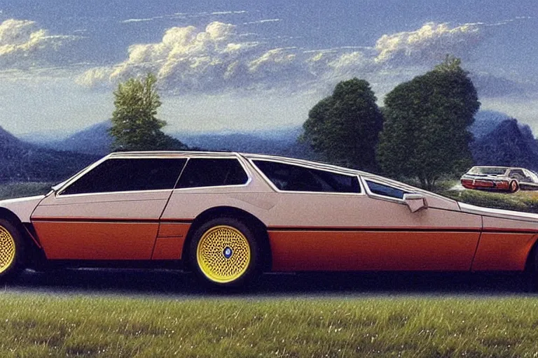 Prompt: intricate, 3 d, 1 9 8 4 bmw m 1 two - door shooting brake, style by caspar david friedrich and wayne barlowe and ted nasmith.