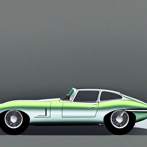 Image similar to a retro sci fi digital illustration of a jaguar e - type series 1 roadster