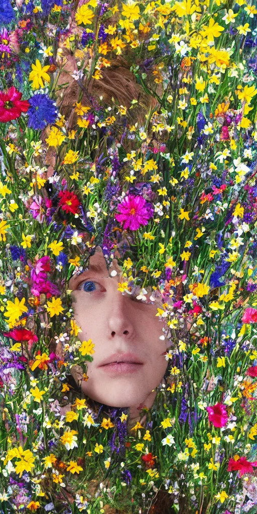 Image similar to wild flowers human face dreaming