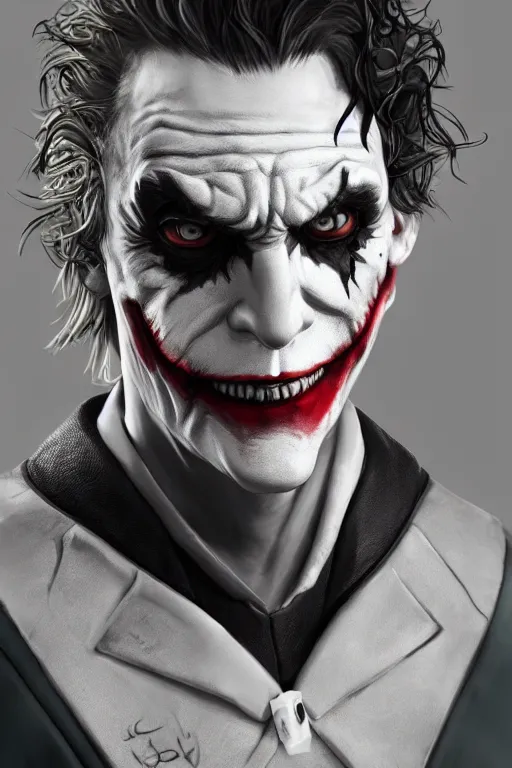 Image similar to Joker wearing armor, artstation, highly detailed, highly realistic