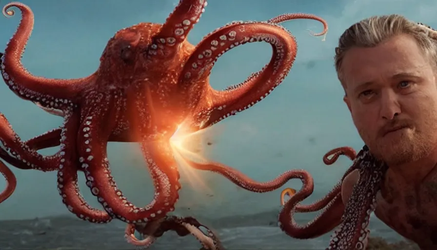 Prompt: big budget movie about an octopus genetically fused with an attack helicopter