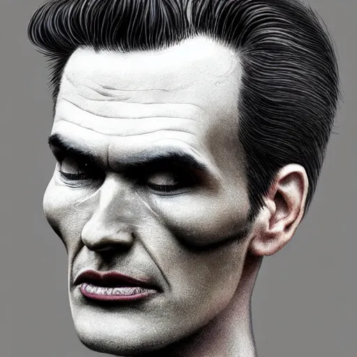 Image similar to portrait of a slim and young steven patrick morrissey as a zombie with a quiff, 7 days to die zombie, fine art, award winning, intricate, elegant, sharp focus, cinematic lighting, digital painting, 8 k concept art, art by z. w. gu, art by brom, art by michael hussar, 8 k