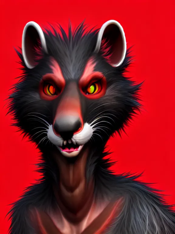 Image similar to furry - male - red - black - weasel - chaos theorist - fursona uhd ue 5 visual novel pc game expressions, photorealistic