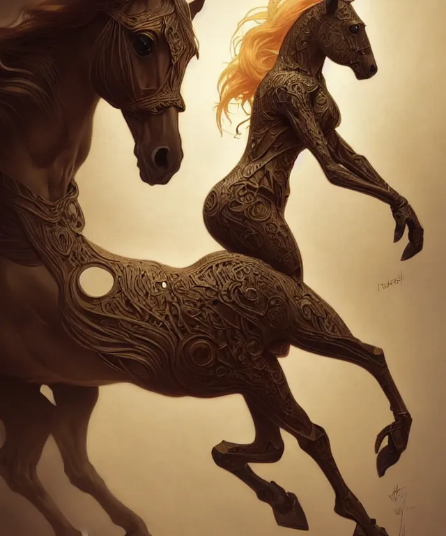 Image similar to anthropomorphic horse, fursona, trending on FurAffinity, dark surrealist , fantasy, intricate, elegant, highly detailed, digital painting, artstation, concept art, smooth, sharp focus, illustration, art by artgerm and greg rutkowski and alphonse mucha