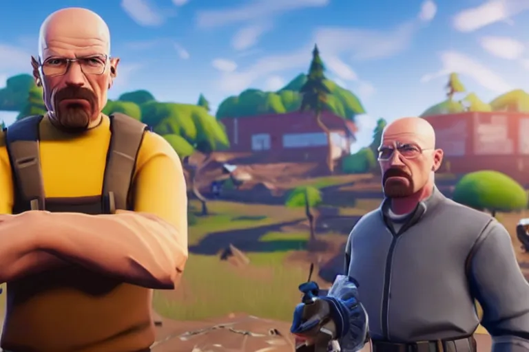 Prompt: a screenshot of walter white in fortnite, photorealistic, hd, 8 k