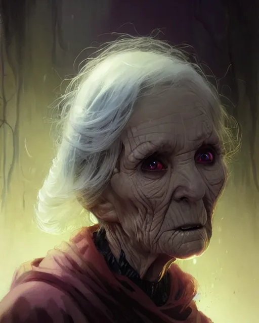 Image similar to a female necromancer old woman | | elderly - face, wrinkled face, realistic shaded perfect face, fine details. anime. tentacles, eldritch abomination, dunwitch horror, realistic shaded lighting poster by greg rutkowski, magali villeneuve, artgerm, jeremy lipkin and michael garmash and rob rey