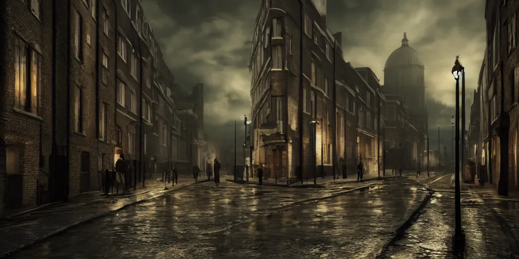 Prompt: Jack the Ripper, London street, nighttime, moody lighting, hyper realistic, extreme detail, 8K , octane render, cinematic