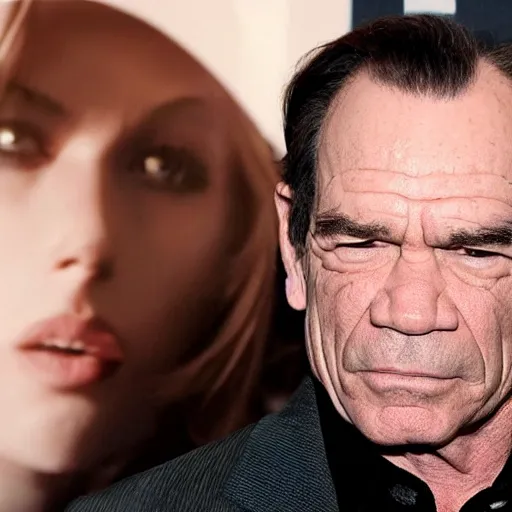 Image similar to tommy lee jones as black widow, photograph