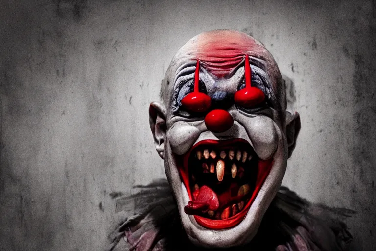 Image similar to a giant screaming clown in the distance, made of flesh and muscles, photograph, ambient lighting, picture, photo, cinematic lighting, terror, horror, scary,