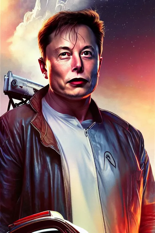 Image similar to elon musk as marty mcfly near cybertruck, realistic portrait, symmetrical, highly detailed, digital painting, artstation, concept art, smooth, sharp focus, illustration, cinematic lighting, art by artgerm and greg rutkowski and alphonse mucha