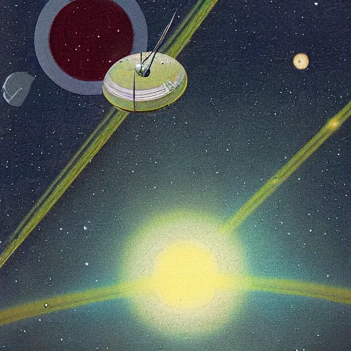 Prompt: nasa spacecraft entering the atmosphere of a planet, 1 9 7 0 s illustration, saturated colors