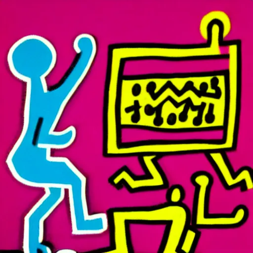 Image similar to mentor and student, digital art, keith haring style