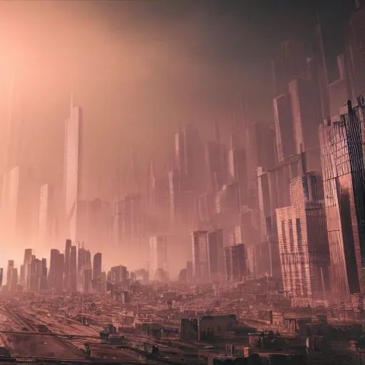 Image similar to dystopian city scape, ultra realistic,